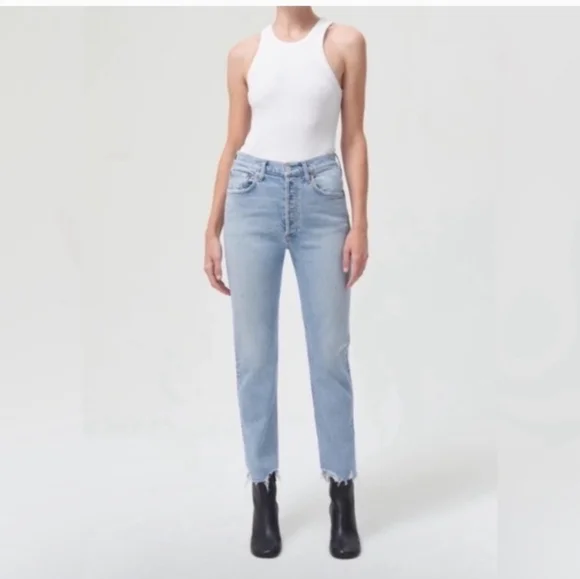 AGOLDE High Rise Riley Straight Crop  in light wash with raw hem - Picture 5 of 15